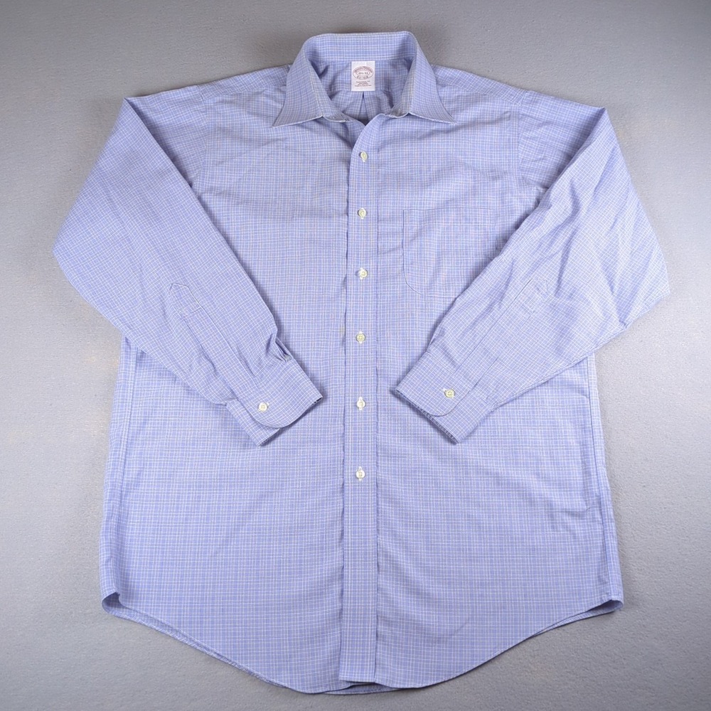 Brooks Brothers Dress Shirt Mens 15 1/2-33 Blue Plaid Traditional Fit Non Iron